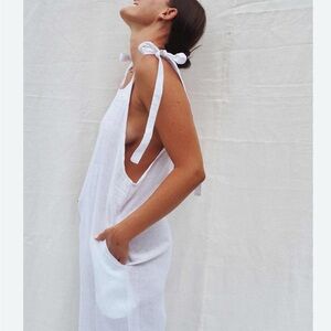 HAUTE HIPPIE STYLE Brilliant White Linen Blend Swimsuit Cover-up Jumpsuit
